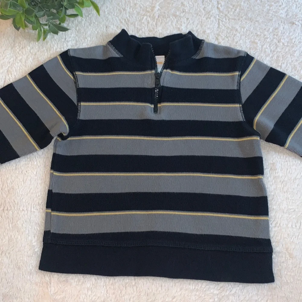 Gymboree Gray & Black Striped Sweater 3T EUC Quarter Zip Top